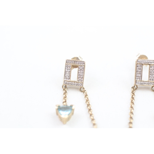 187 - 9ct gold apatite and white gemstone set drop earrings (4.4g)