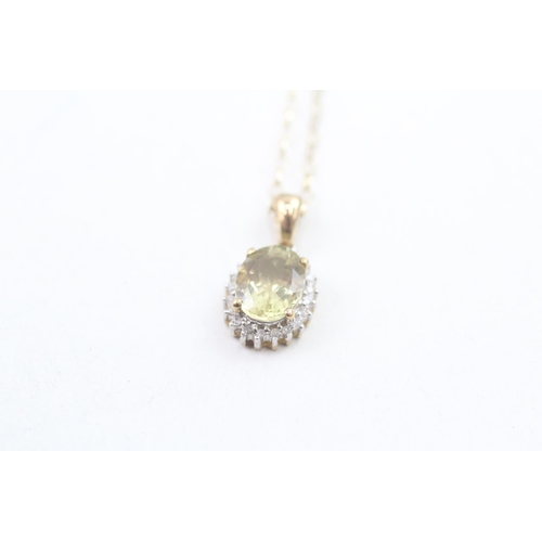 191 - 9ct gold diamond and citrine set cluster pendant necklace (2.3g)