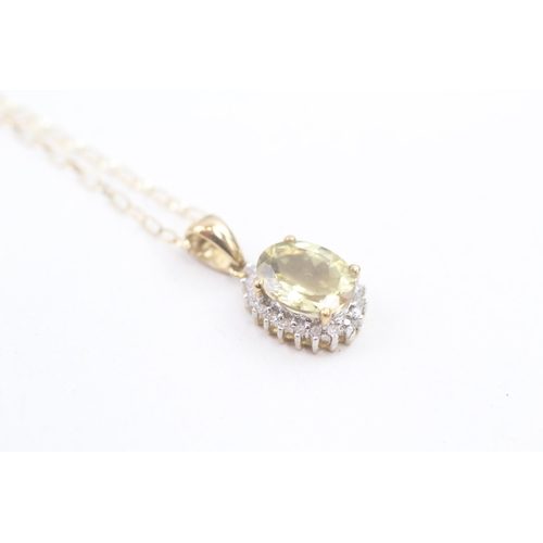 191 - 9ct gold diamond and citrine set cluster pendant necklace (2.3g)