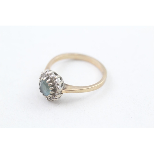 197 - 9ct gold diamond and blue topaz set cluster ring (2.6g) Size L