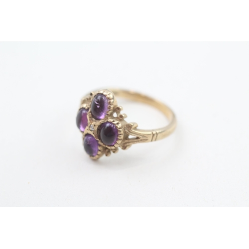 20 - 9ct gold vintage amethyst and diamond dress ring Size O  3.3g