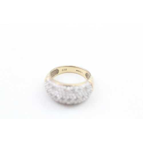 218 - 9ct gold diamond set bombe style ring (3.9g) Size I 1/2