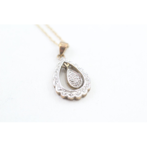 234 - 9ct gold diamond set pear shaped halo pendant necklace (2.1g)