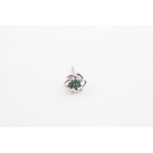 240 - 9ct white gold green gemstone cluster floral stud earrings (0.9g)