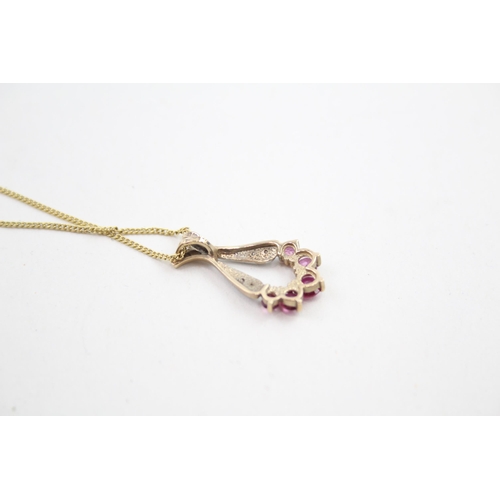 25 - 9ct gold diamond & ruby ornate pendant necklace   2.5g