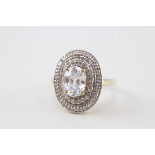 28 - 9ct gold white zircon single stone ring with diamond surround Size O  5.5g