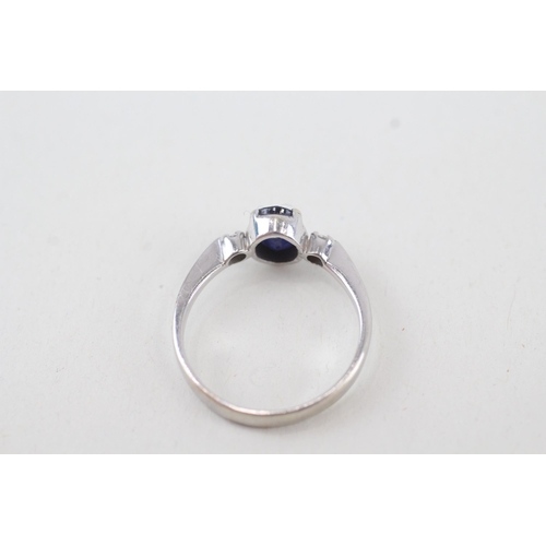 29 - 9ct white gold diamond & sapphire three stone ring Size M  2.1g