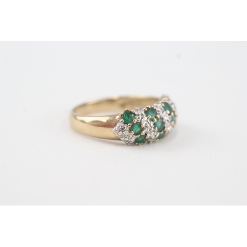 31 - 9ct gold diamond & emerald cluster dome ring Size Q  3.4g