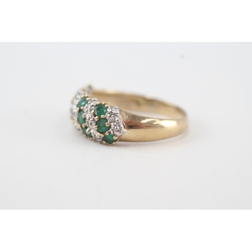 31 - 9ct gold diamond & emerald cluster dome ring Size Q  3.4g