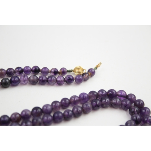 33 - 18ct gold clasp amethyst single strand necklace   6g