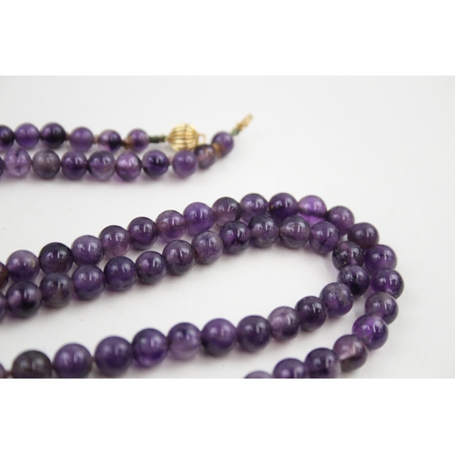 33 - 18ct gold clasp amethyst single strand necklace   6g