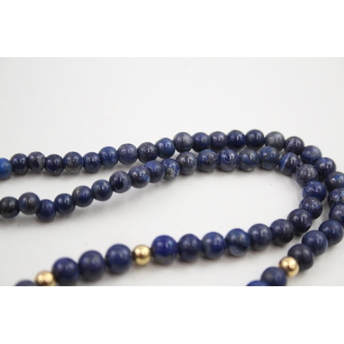 46 - 18ct gold clasp lapis lazuli single strand necklace with gold bead spacers   29g