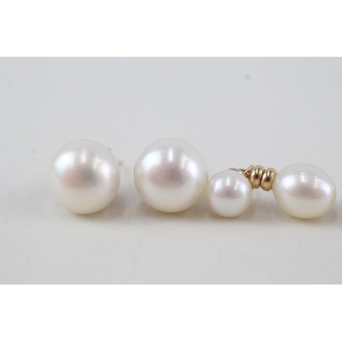 47 - 4x 9ct gold cultured pearl stud earrings with scroll backs   6.8g