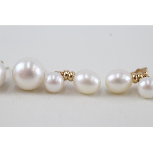 47 - 4x 9ct gold cultured pearl stud earrings with scroll backs   6.8g