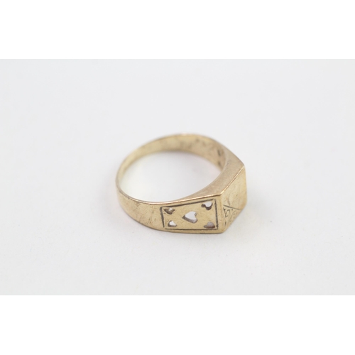 54 - 8ct gold signet ring with heart cutwork design Size Q  2.57g