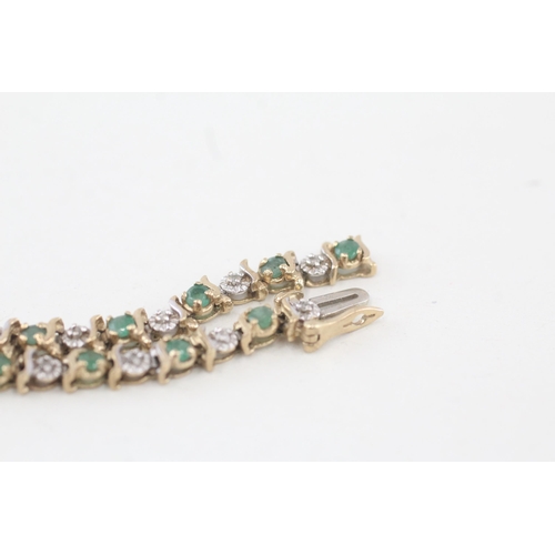 6 - 9ct gold emerald and diamond tennis bracelet   6.9g