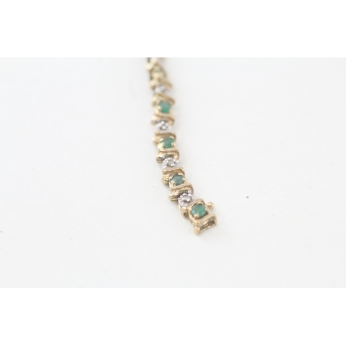 6 - 9ct gold emerald and diamond tennis bracelet   6.9g