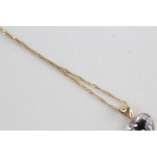 93 - 9ct gold diamond & sapphire heart pendant necklace (1.3g)