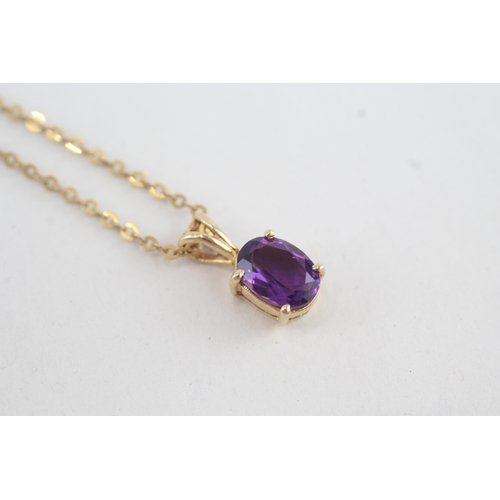 97 - 9ct gold oval amethyst single stone pendant necklace (2.3g)