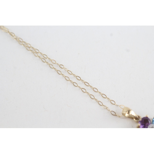 1 - 9ct gold multi-gemstone floral cluster pendant necklace inc. diamond, amethyst, topaz, peridot & cit... 