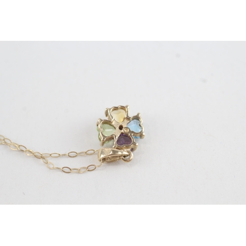 1 - 9ct gold multi-gemstone floral cluster pendant necklace inc. diamond, amethyst, topaz, peridot & cit... 