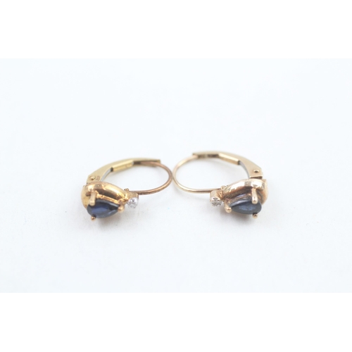 109 - 10kt gold diamond and pear cut sapphire set earrings (1.4g)