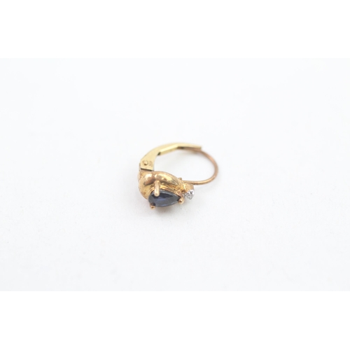 109 - 10kt gold diamond and pear cut sapphire set earrings (1.4g)