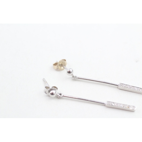 115 - 9ct white gold diamond set bar drop earrings (0.9g)