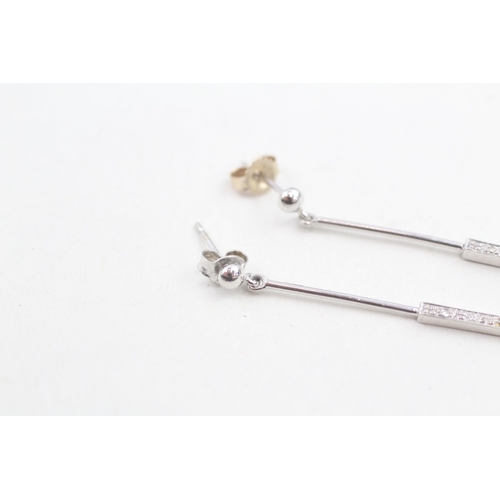 115 - 9ct white gold diamond set bar drop earrings (0.9g)