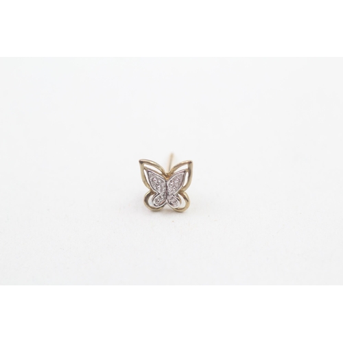 142 - 9ct white and yellow gold diamond set butterfly stud earrings (0.8g)