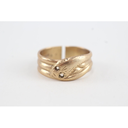 172 - 9ct gold antique snake ring with missing stones & break in band (5.3g) Size  U