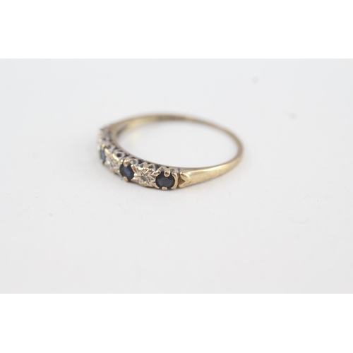 183 - 9ct gold diamond & sapphire seven stone ring (1.1g) Size  O