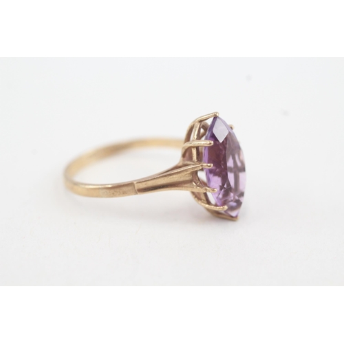 184 - 9ct gold marquise amethyst single stone ring (2.6g) Size  O