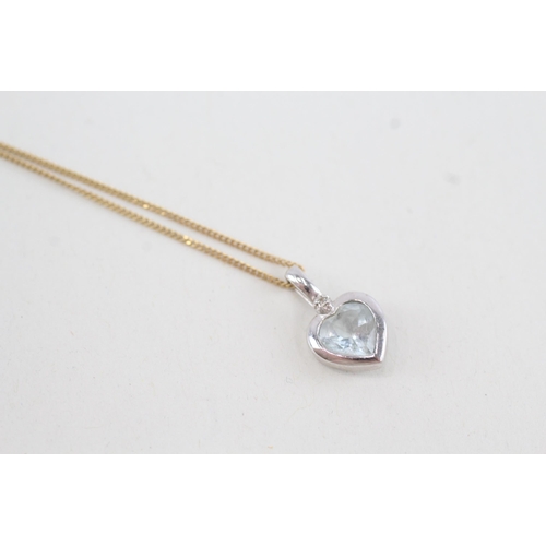 9ct white gold diamond & aquamarine heart pendant necklace with yellow ...