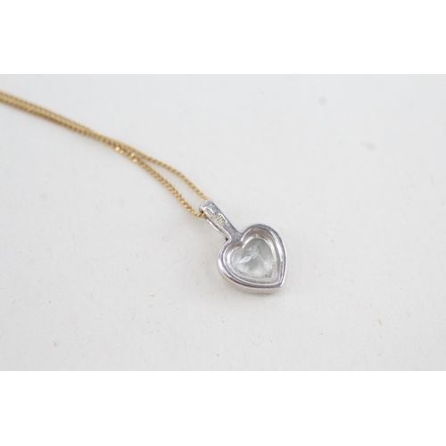 9ct white gold diamond & aquamarine heart pendant necklace with yellow ...