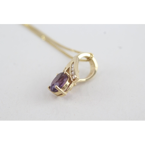 212 - 9ct gold diamond & oval amethyst pendant necklace (3.4g)