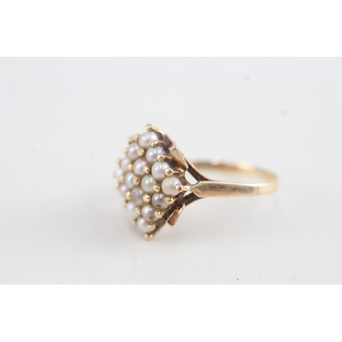 221 - 18ct gold seed pearl cluster ring (3.3g) Size  P