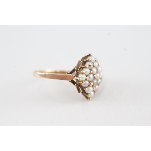 221 - 18ct gold seed pearl cluster ring (3.3g) Size  P