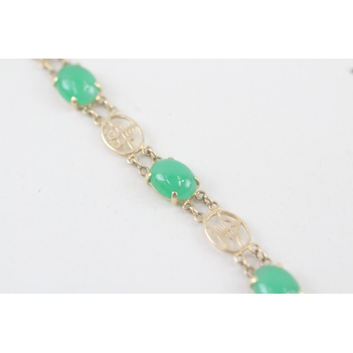 242 - 14ct gold jade & Chinese symbols bracelets (5.9g)