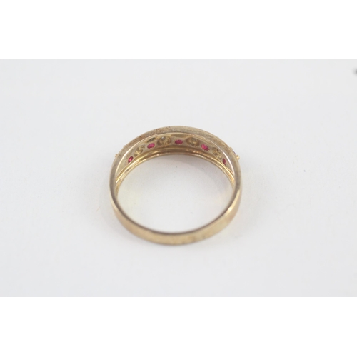 249 - 9ct gold vintage ruby & diamond half eternity ring (2.5g) Size  O