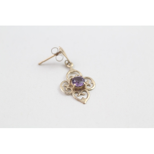 267 - 9ct gold amethyst framed drop earrings (1.1g)