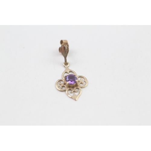 267 - 9ct gold amethyst framed drop earrings (1.1g)