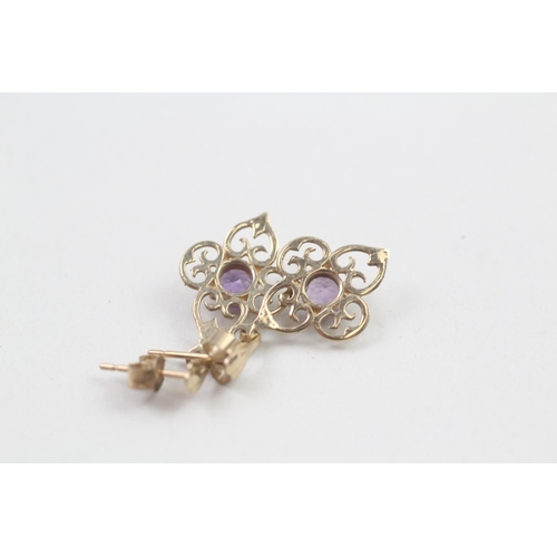 267 - 9ct gold amethyst framed drop earrings (1.1g)