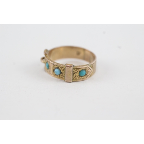 275 - 9ct gold vintage faux turquoise set buckle ring (3.1g) - AS SEEN - RING SPLIT Size  N