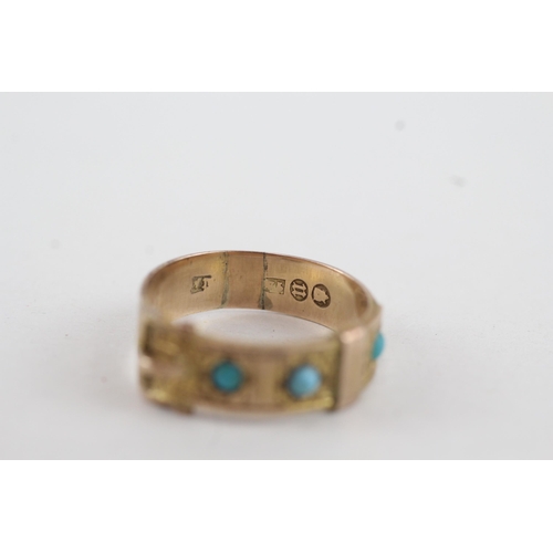 275 - 9ct gold vintage faux turquoise set buckle ring (3.1g) - AS SEEN - RING SPLIT Size  N
