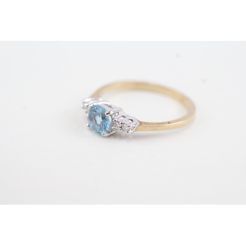 279 - 9ct gold diamond and blue topaz set dress ring (1.9g) Size  N