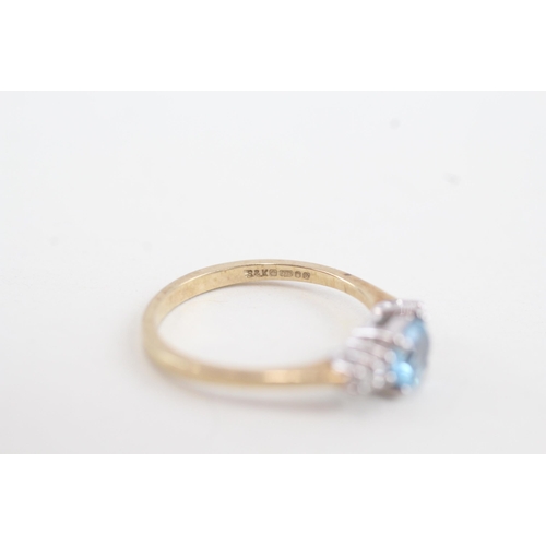 279 - 9ct gold diamond and blue topaz set dress ring (1.9g) Size  N