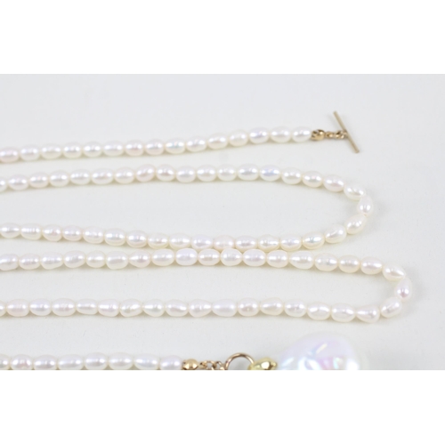 284 - 9ct gold cultured and baroque pearl set necklace (49.2g)