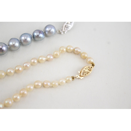 40 - 2x 14ct gold cultured pearl necklaces (42.1g)