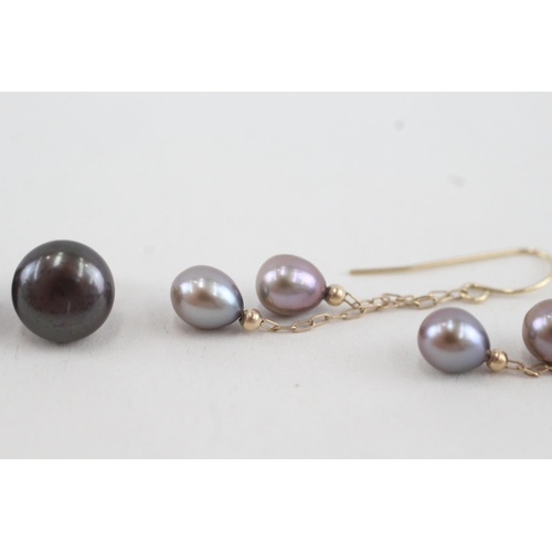 41 - 2x 14ct gold cultured pearl stud & drop earrings (3.1g)